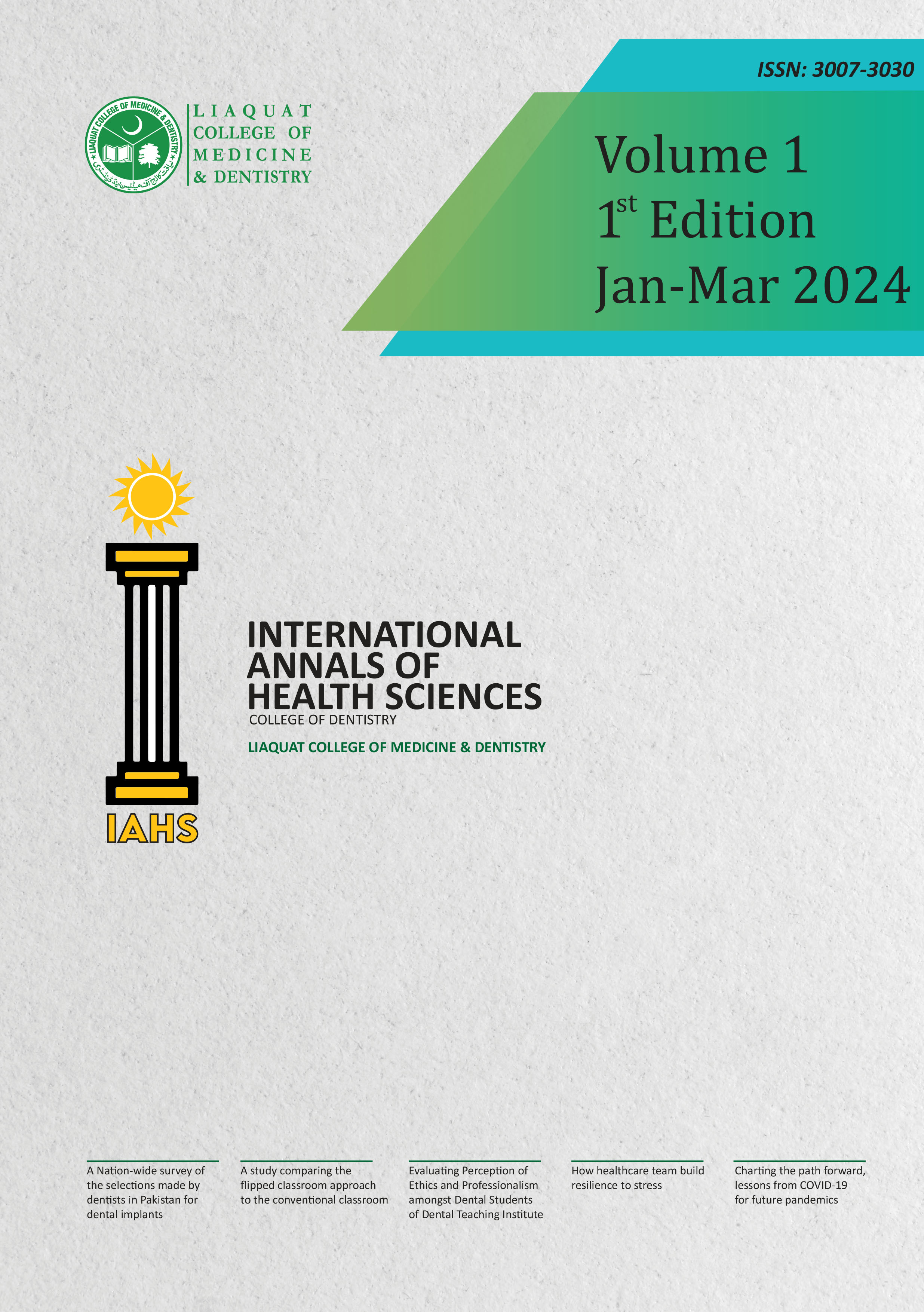 					View Vol. 1 No. 1 (2024): Inaugural Issue of International Annals of Health Sciences (IAHS)
				